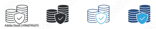 Financial Security Coins Stack icon set, Money Protection and Investment Safety Icons, Vector Illustration