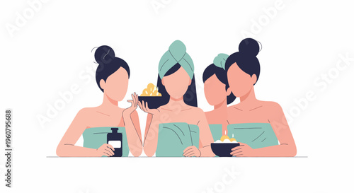 Women enjoying spa day with beauty treatments.
