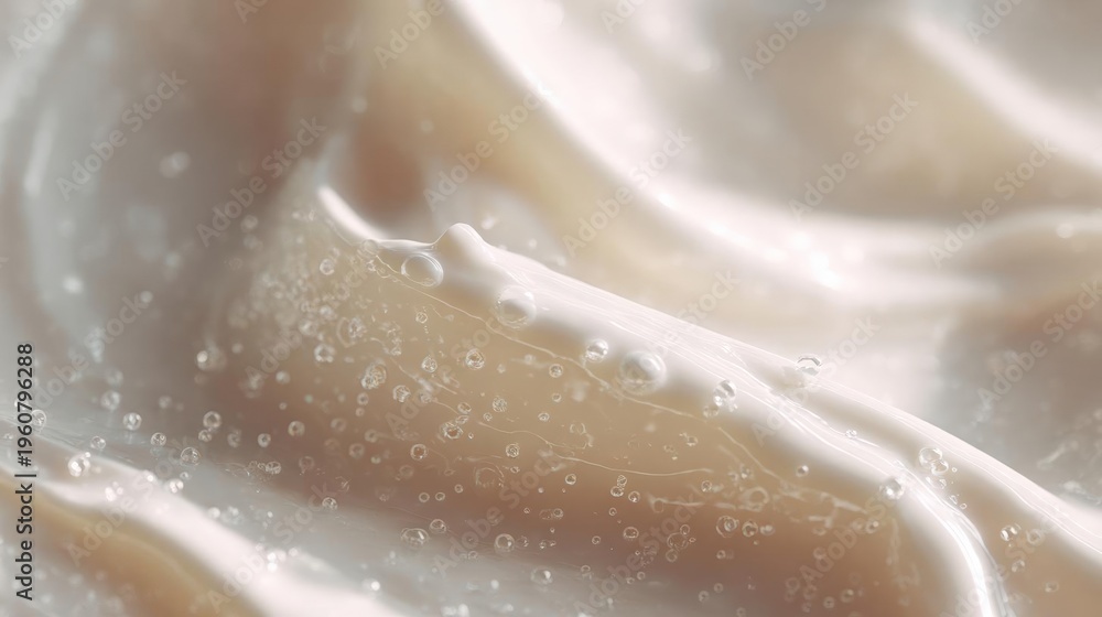 Obraz premium Close-up of a creamy white substance, which appears to be milk or cream. the texture of the substance is smooth and smooth, with small droplets of water scattered across it.