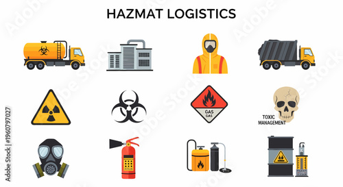 Hazmat logistics warning signs and symbols.