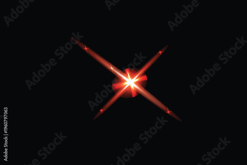 Light effect photography stunning red light beam cross x shape on black background
