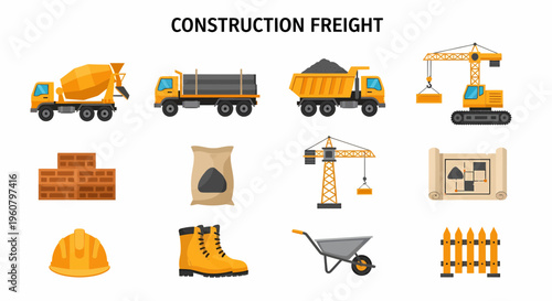 Construction vehicles and equipment tools.