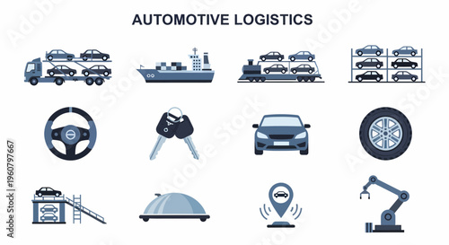Automotive Logistics and Transport Icons.