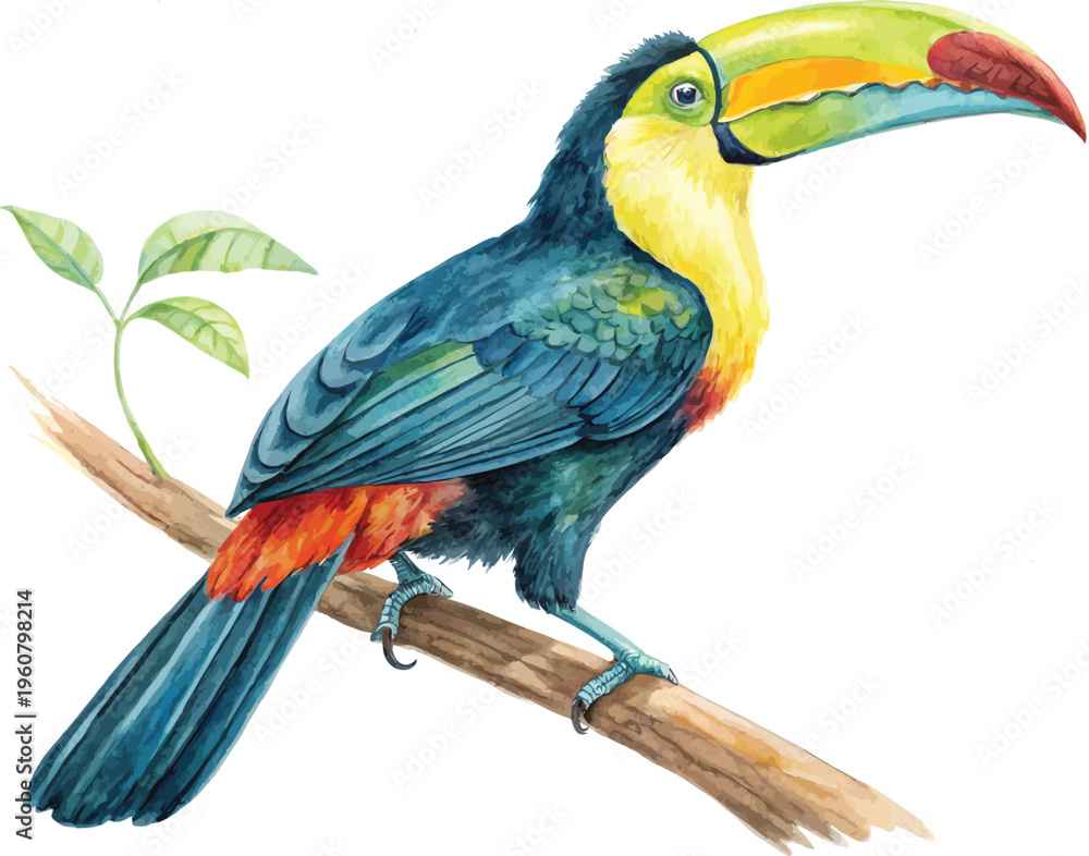 Obraz premium Watercolor Toucan Clipart, Vibrant Tropical Bird Illustration, Isolated on White