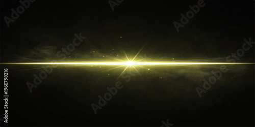 A digital motion design of the sun and stars in a dark blue space sky featuring a bright flare effect with light beams and energy waves over a black backdrop loop