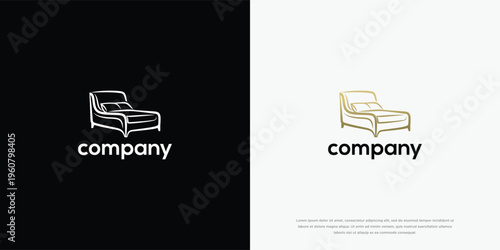 Elegant Minimalist Chaise Lounge Sofa Couch Furniture Logo Design Template