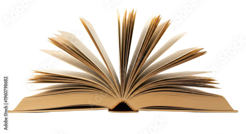 An open book with pages fanned out isolated on transparent background