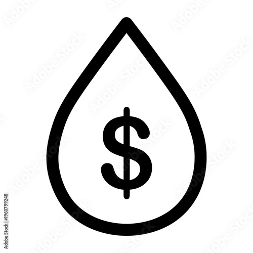 Oil drop with dollar symbol outline, isolated on transparent background. Black oil money concept. Vector