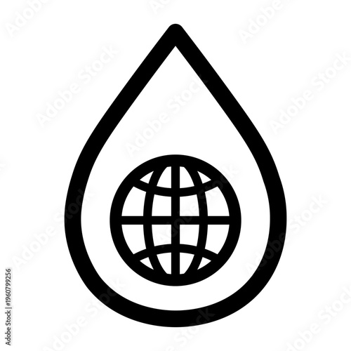 Oil drop with globe icon outline isolated on transparent background. Global oil concept. PNG. Vector