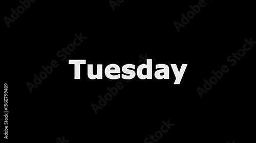 Day of the Week Name, Calendar Day tuesday Typography, Simple Clean Text Design