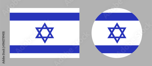 Israel round, rectangular flag icon, sticker set. Star of David. Jewish circular symbol. Flag button, banner, badge, background. National signs. 
