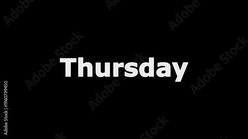 Day of the Week Name, Calendar Day thursday Typography, Simple Clean Text Design