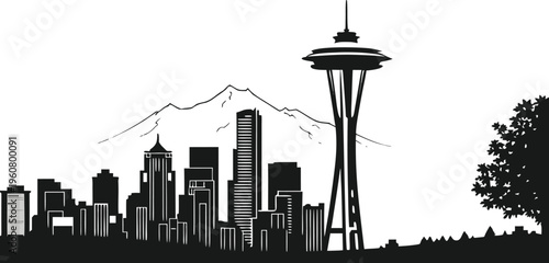 Seattle Skyline Silhouette Vector – Space Needle Cityscape Art