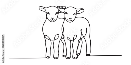 two lambs standing together in a simple line drawing