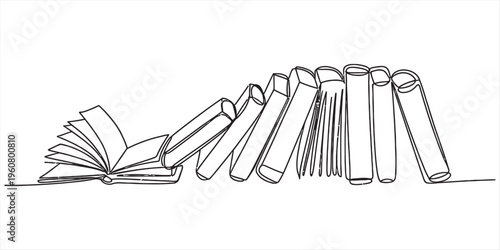 line drawing of falling books on white background
