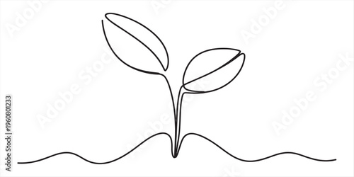 Minimalist illustration of a young plant sprouting from the ground