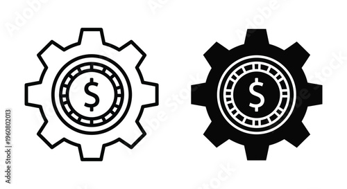 Gear icon with dollar coin inside, financial management and business optimization concept, vector illustration