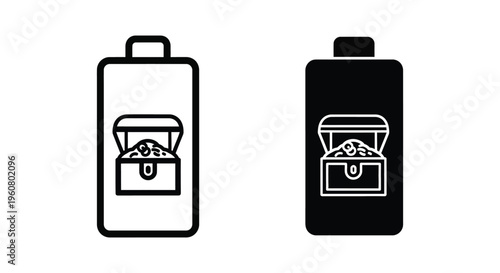 Treasure chest inside battery icon, vector illustration of energy storage with gold coins inside