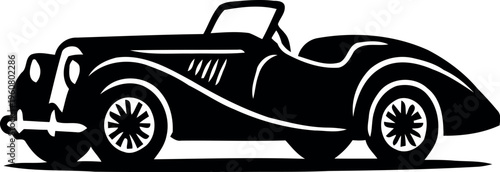 Black Vintage Classic Sports Car Silhouette - Minimalist Retro Convertible Automobile Vector Icon
