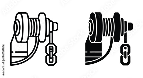 Vector icon of a marine anchor winch or windlass with a chain