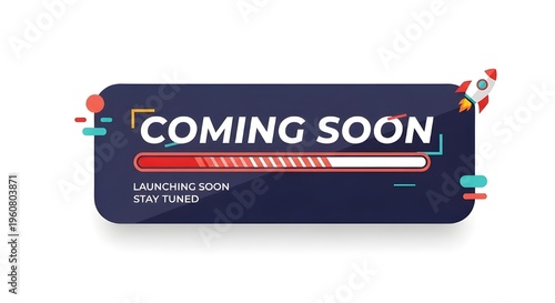 Coming Soon Progress Bar with Rocket Icon for Website Launch or Announcement