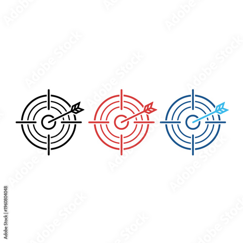 Dynamic vector illustration of multiple vibrant targets, each perfectly hit by an arrow, symbolizing successful strategy, accurate aim, and complete objective achievement