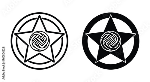 Set of two pentagram symbols with celtic knotwork center design, vector illustration