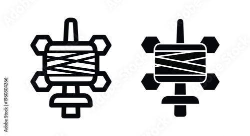 Kite string spool icon set, line and solid style, vector illustration of a traditional kite flying reel