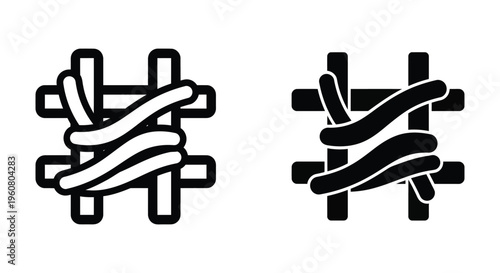 Hashtag symbol wrapped in sausages, foodthemed typography icon, vector illustration