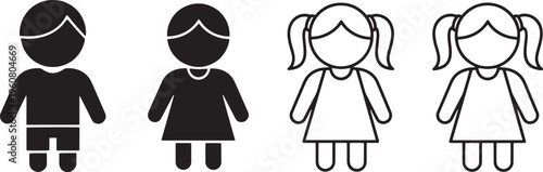 Minimalist vector icons of boys and girls, perfect for gender identification in digital interfaces, educational materials, and demographic data visualizations