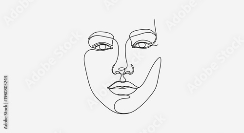 Minimalist Line Art Portrait of a Woman's Face, Continuous Line Drawing