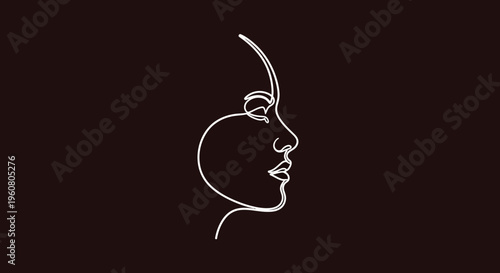 Minimalist Line Art Portrait of a Woman's Profile on Dark Background