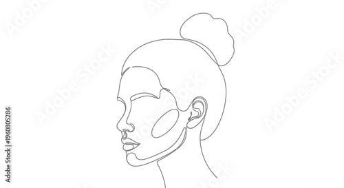Minimalist Line Art Portrait of a Woman's Profile with Bun