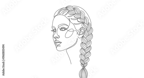 Fotografía Minimalist Line Art Woman Portrait with Braid