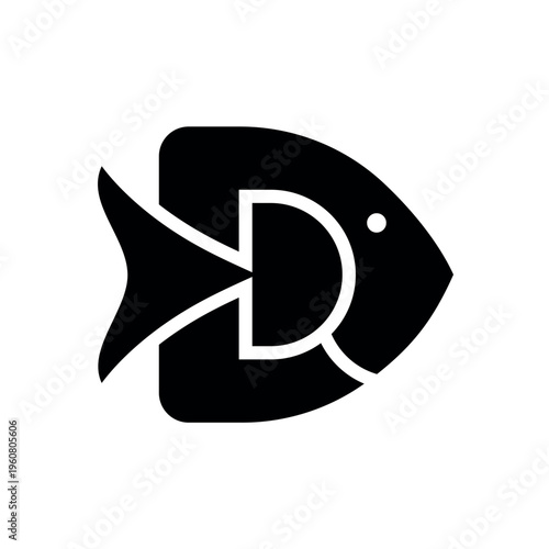 Minimal Fish Logo With Letter D — Modern Seafood Brand Icon in Black Silhouette