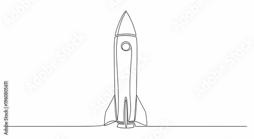 Minimalist rocket ship drawing, continuous line art, space exploration concept