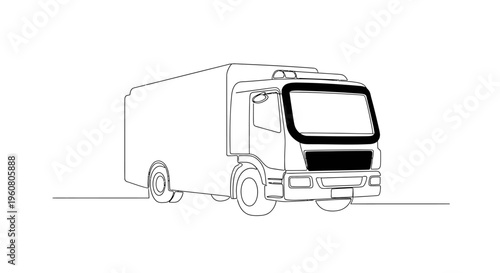 Minimalist Truck Outline Drawing on White Background