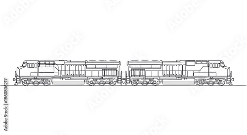 Modern Diesel Locomotive Sketch - Freight Train Engines Outline