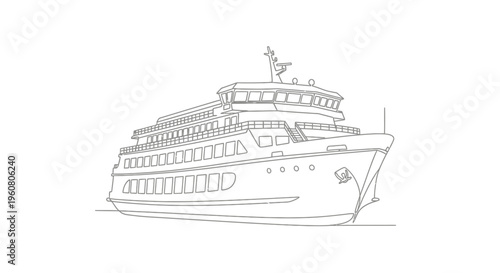 Modern Ferry Boat Line Art Illustration
