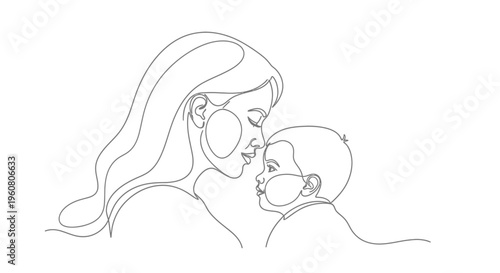 Mother and Baby Embrace: Minimalist Line Art of Love and Connection