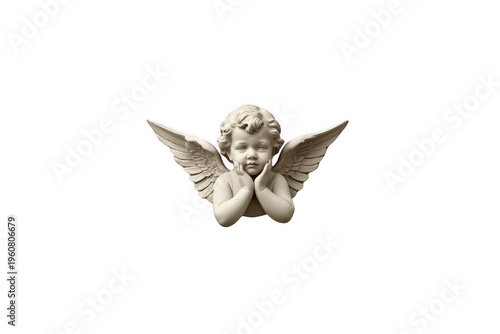 Cherub angel statue with wings on transparent background