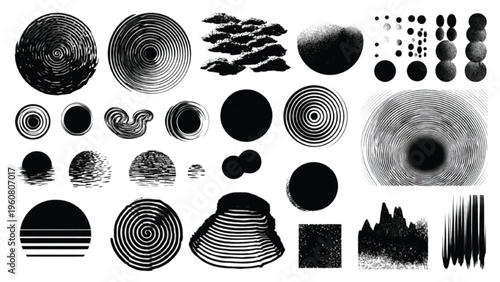 Set of abstract marketing influence silhouettes with ripple effect and expanding reach patterns