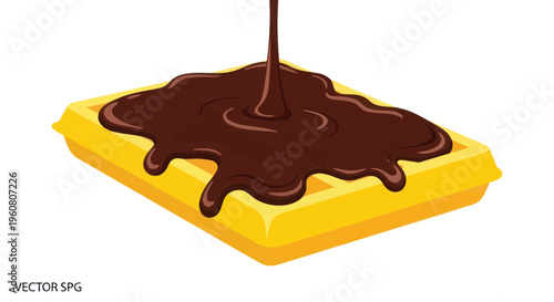 Delicious waffle with flowing chocolate sauce, isolated on white background
