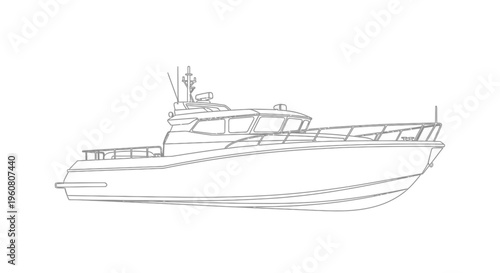 Outline of a Modern Patrol Boat, Nautical Vessel Sketch, Marine Transport