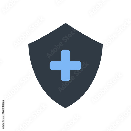 Medical shield icon flat vector, healthcare protection symbol