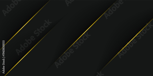 Abstract Black Background with Luxury Gold Diagonal Glowing Lines