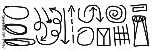 Ancient symbolic engravings on white background