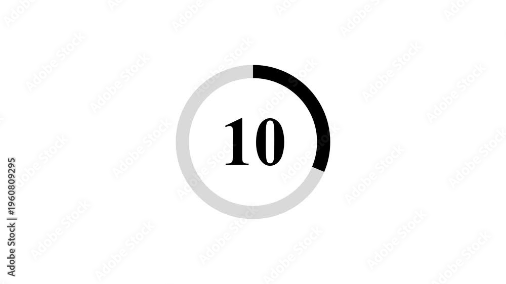 Digital circle countdown timer animation from 15 to 0 seconds on white ...