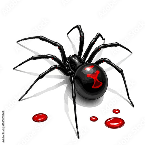 Realistic Black Widow Spider SVG - Venomous Spider Clipart with Red Hourglass