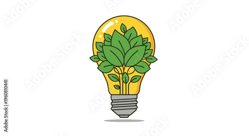 Green energy light bulb with growing plant, concept of eco-friendly ideas and sustainability